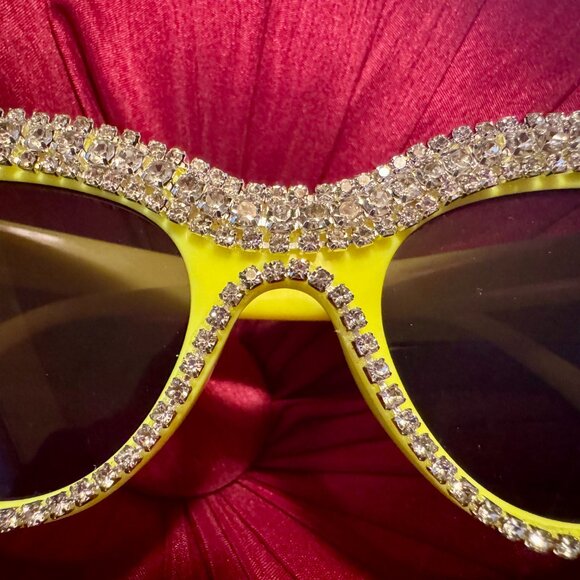 SALE! Sunglasses Yellow Cat Eye Rhinestone Encrusted Bling Womens Accessories.